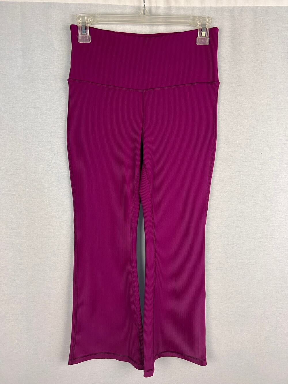 Athleta Leggings Womens Medium Petite Elation Rib Crop Flare Magenta Pink Sporty
